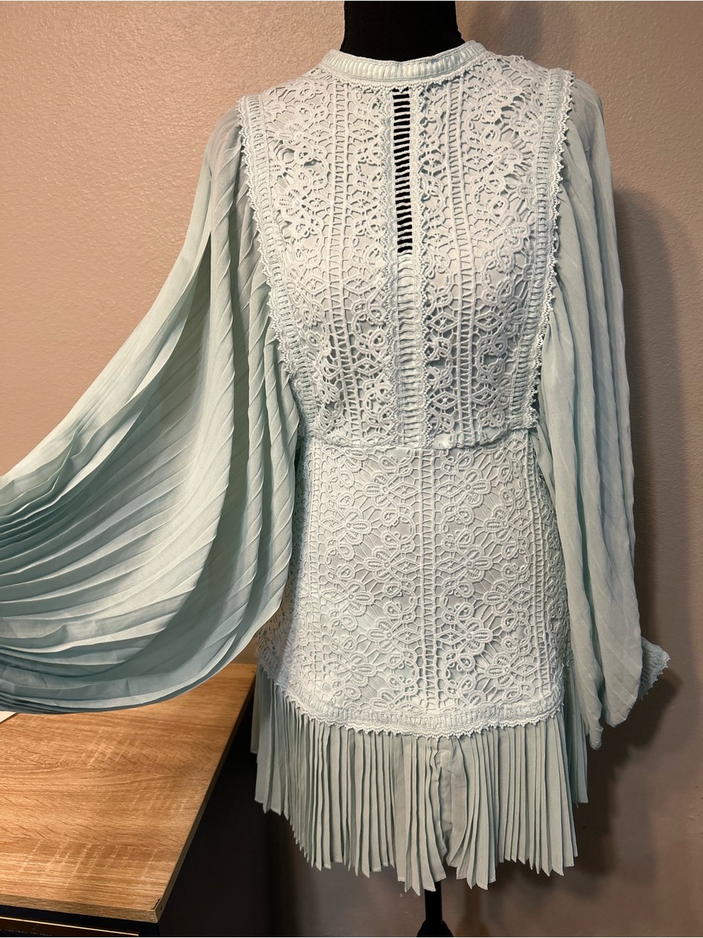 Fate S Pastel Mint Lace Crochet Pleated Batwing Sleeve Mini Dress Boutique Tag